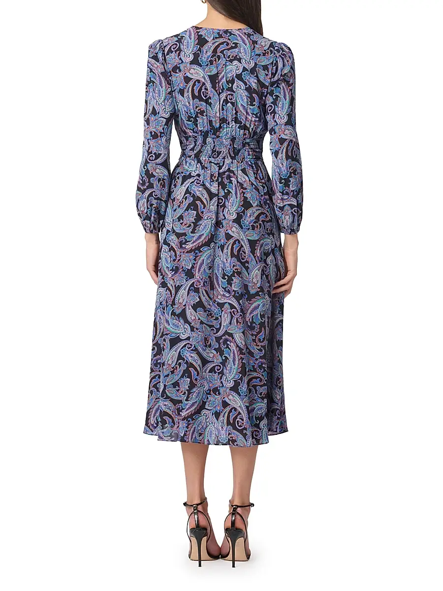 Shoshanna Women's Kendall Belted Paisley A-Line Midi-Dress | Thumbnail 3 Shoshanna Women's Kendall Belted Paisley A-Line Midi-Dress | Thumbnail 3