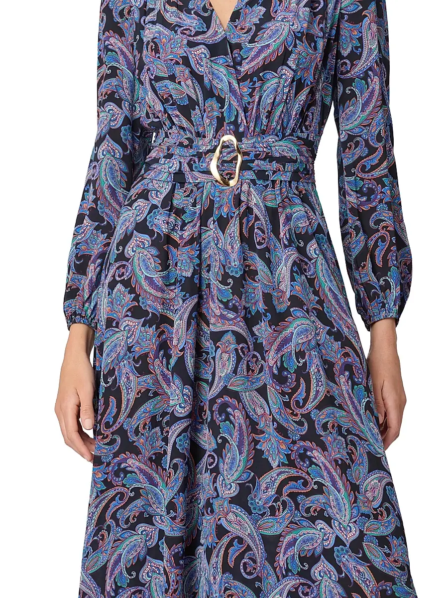 Shoshanna Women's Kendall Belted Paisley A-Line Midi-Dress | Thumbnail 4 Shoshanna Women's Kendall Belted Paisley A-Line Midi-Dress | Thumbnail 4