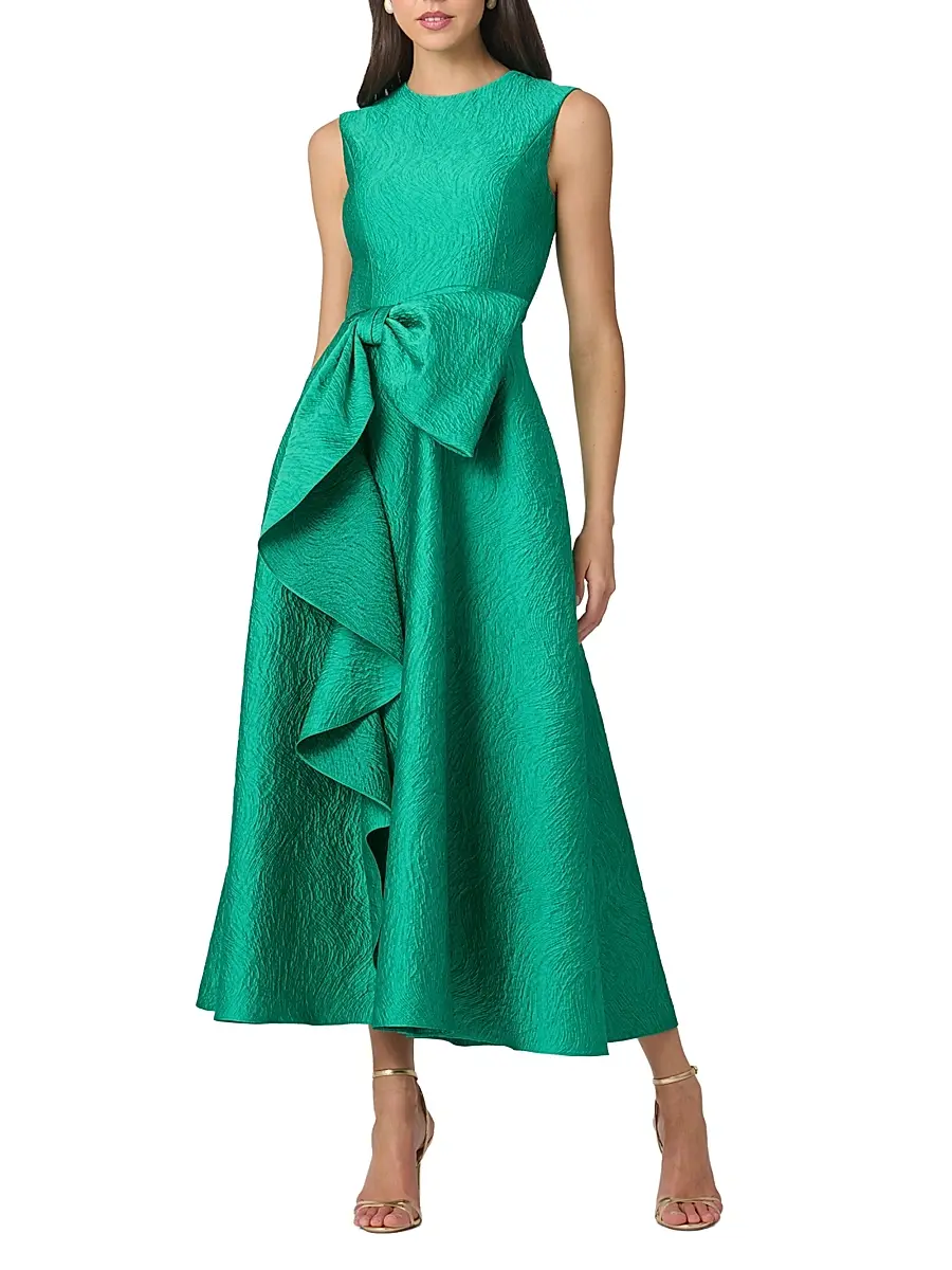 Shoshanna Women's Laura Bow-Appliqué Ruffled Jacquard Gown | Thumbnail 2 Shoshanna Women's Laura Bow-Appliqué Ruffled Jacquard Gown | Thumbnail 2