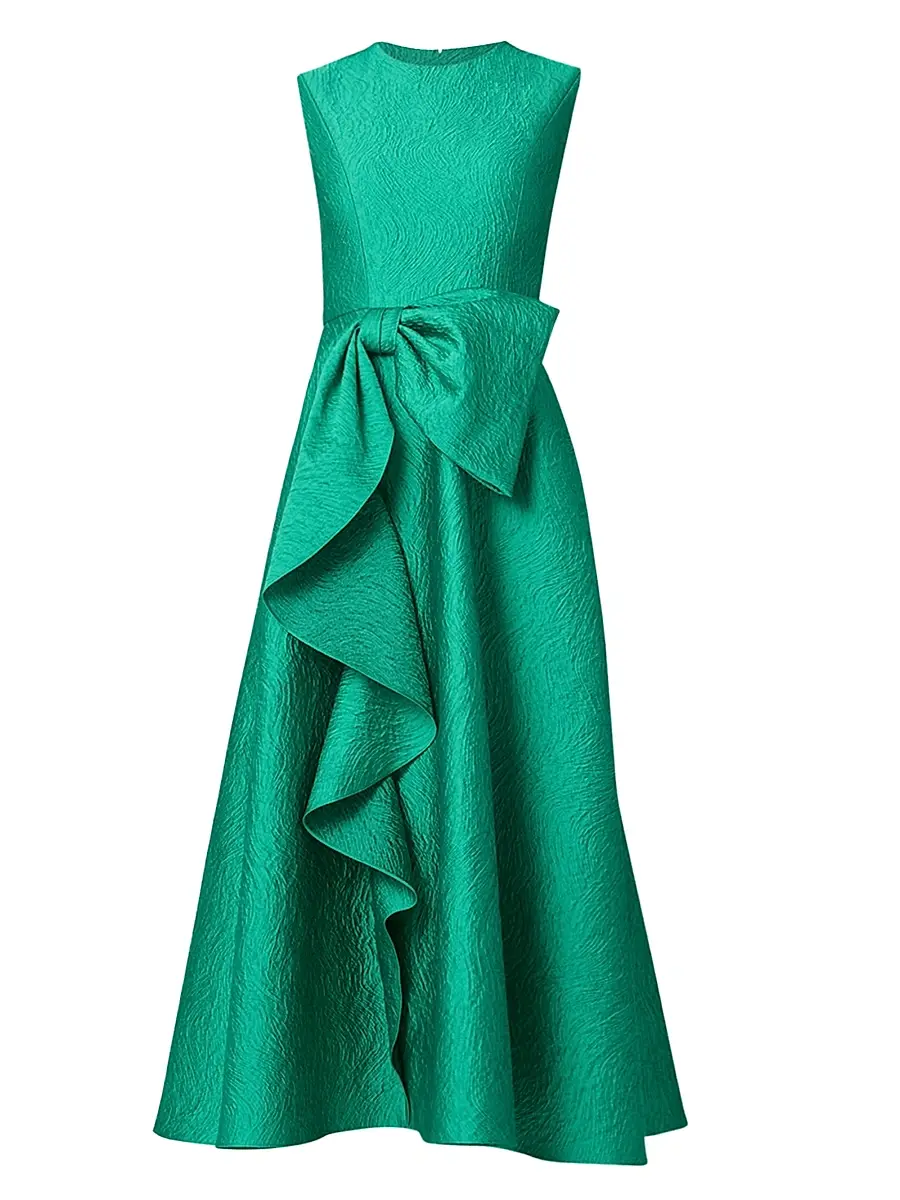Shoshanna Women's Laura Bow-Appliqué Ruffled Jacquard Gown - Emerald | Image 1 Shoshanna Women's Laura Bow-Appliqué Ruffled Jacquard Gown - Emerald | Image 1