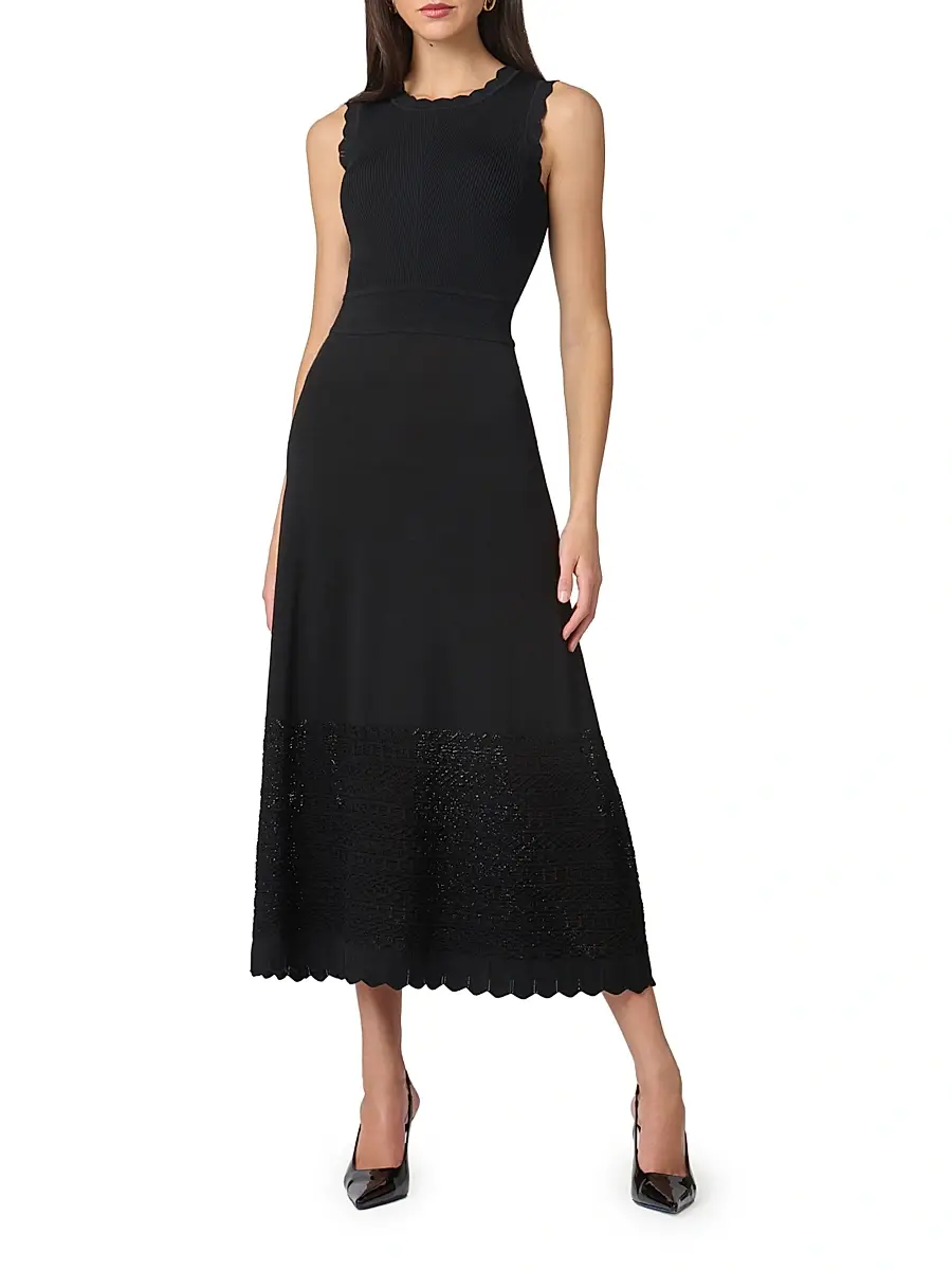Shoshanna Women's Brooke Scalloped A-Line Midi-Dress | Thumbnail 2 Shoshanna Women's Brooke Scalloped A-Line Midi-Dress | Thumbnail 2