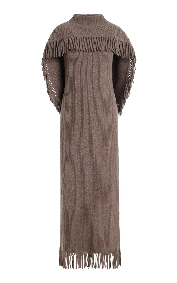 Simkhai Jordan Wool-Cashmere Knit Fringe Midi Dress