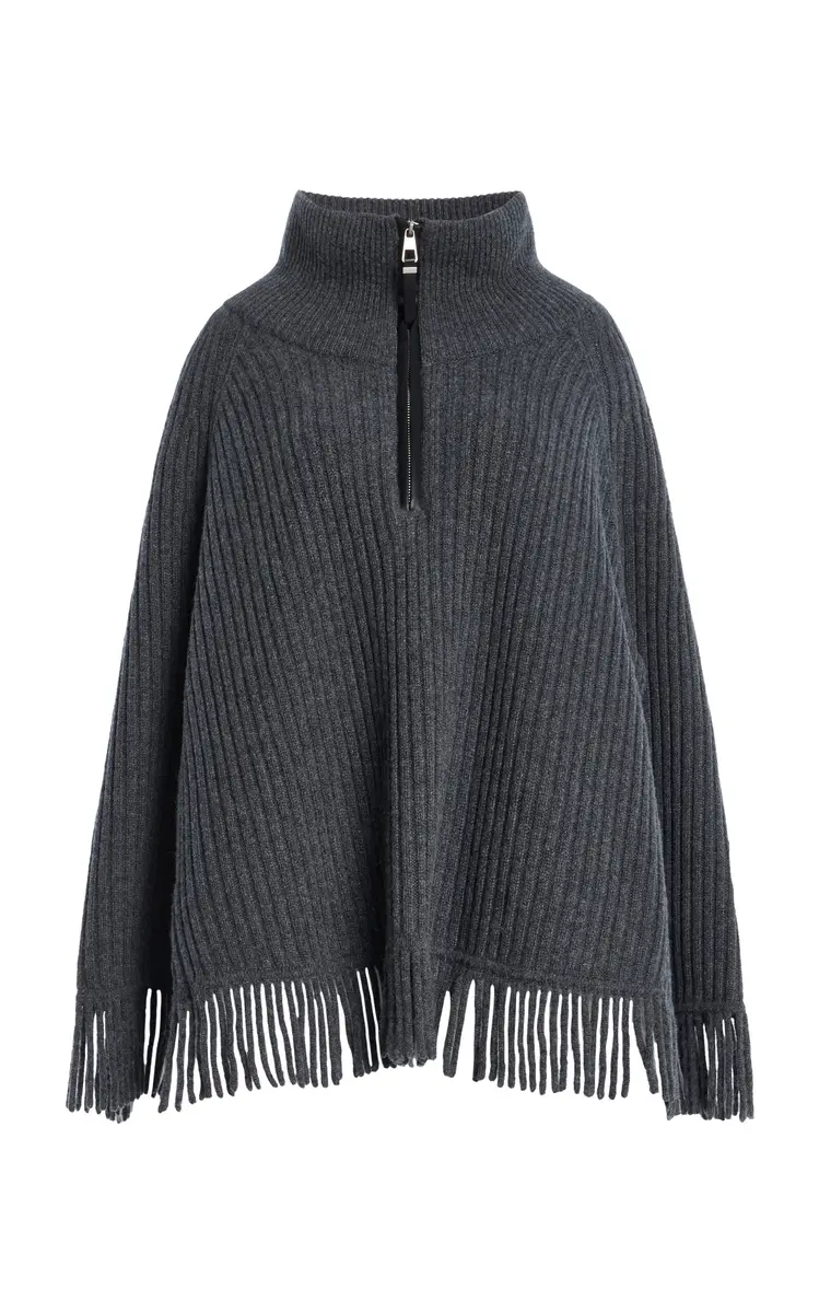 Simkhai Danni Quarter Zip Wool-Cashmere Poncho Top