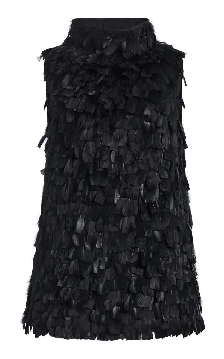 Simkhai Karlene Feather-Embellished Crepe Mini Dress
