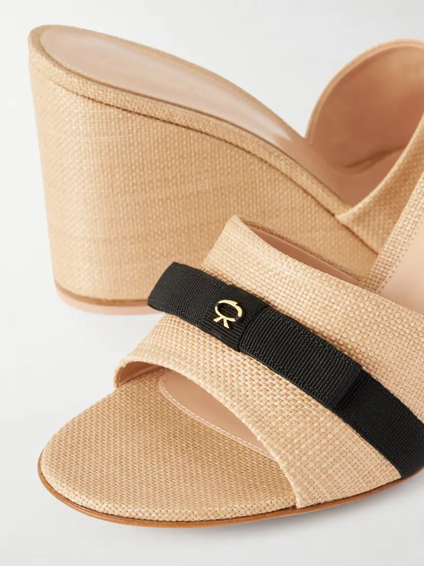 Gianvito Rossi 85 Grosgrain-trimmed Raffia Wedge Mules | Thumbnail 5