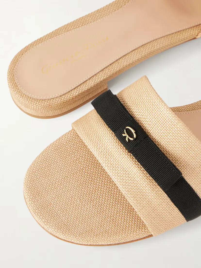 Gianvito Rossi Grosgrain-trimmed Raffia Slides | Thumbnail 5