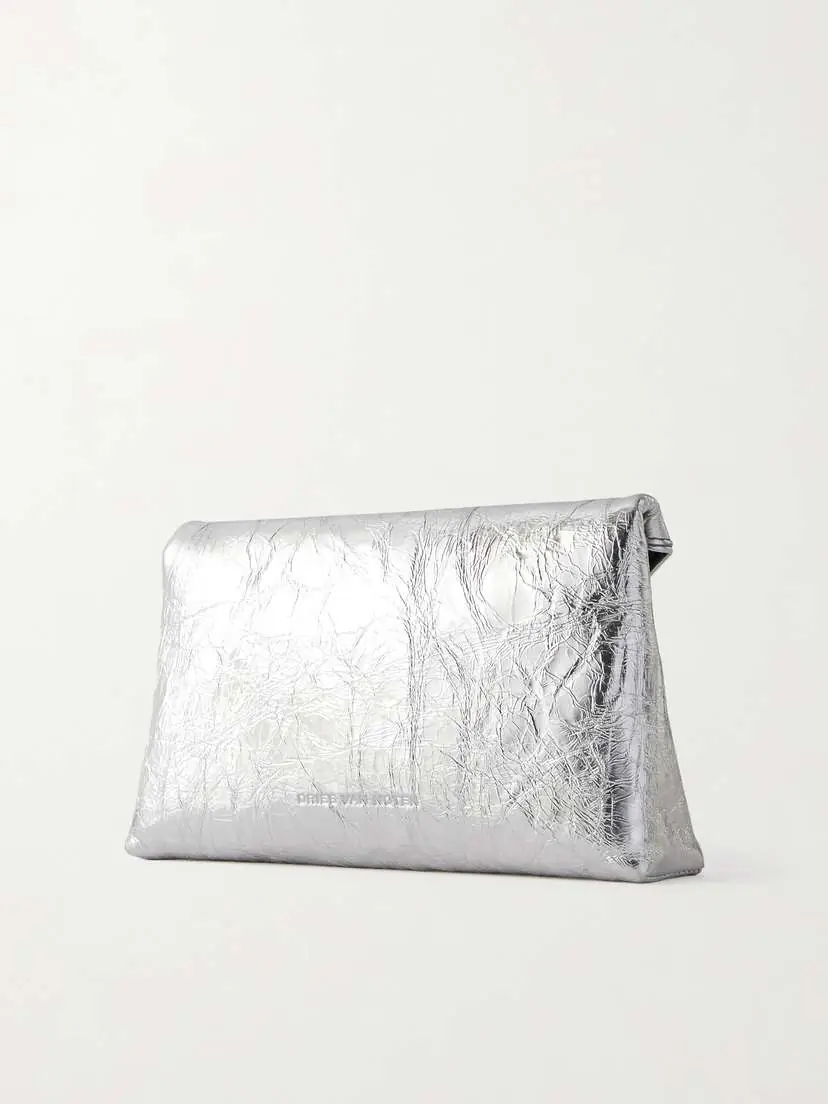 Dries Van Noten Metallic Crinkled-leather Clutch | Thumbnail 4