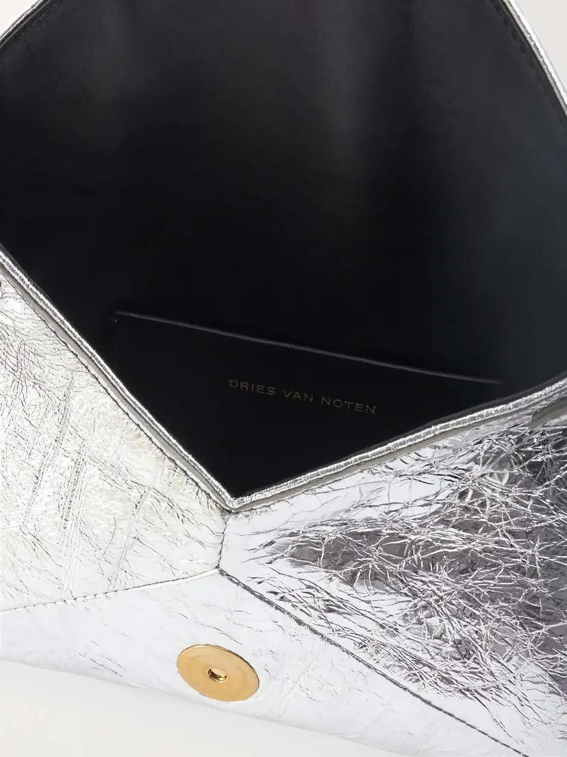 Dries Van Noten Metallic Crinkled-leather Clutch | Thumbnail 6