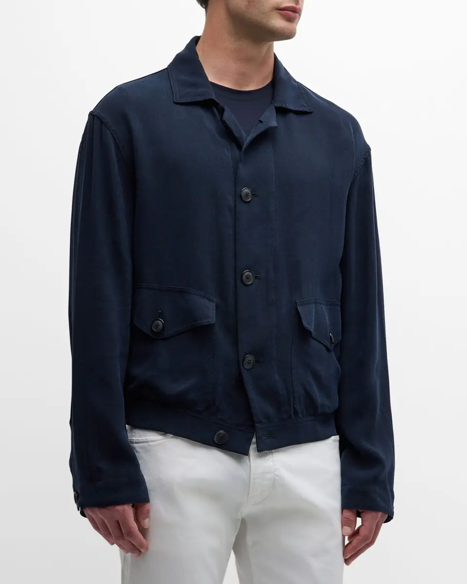 Giorgio Armani Men's Cupro Jacket with Flap Pockets | Thumbnail 4 Giorgio Armani Men's Cupro Jacket with Flap Pockets | Thumbnail 4