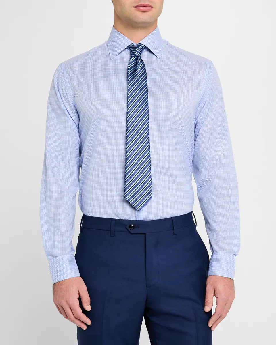 Giorgio Armani Men's Micro-Grid Dress Shirt | Thumbnail 4 Giorgio Armani Men's Micro-Grid Dress Shirt | Thumbnail 4