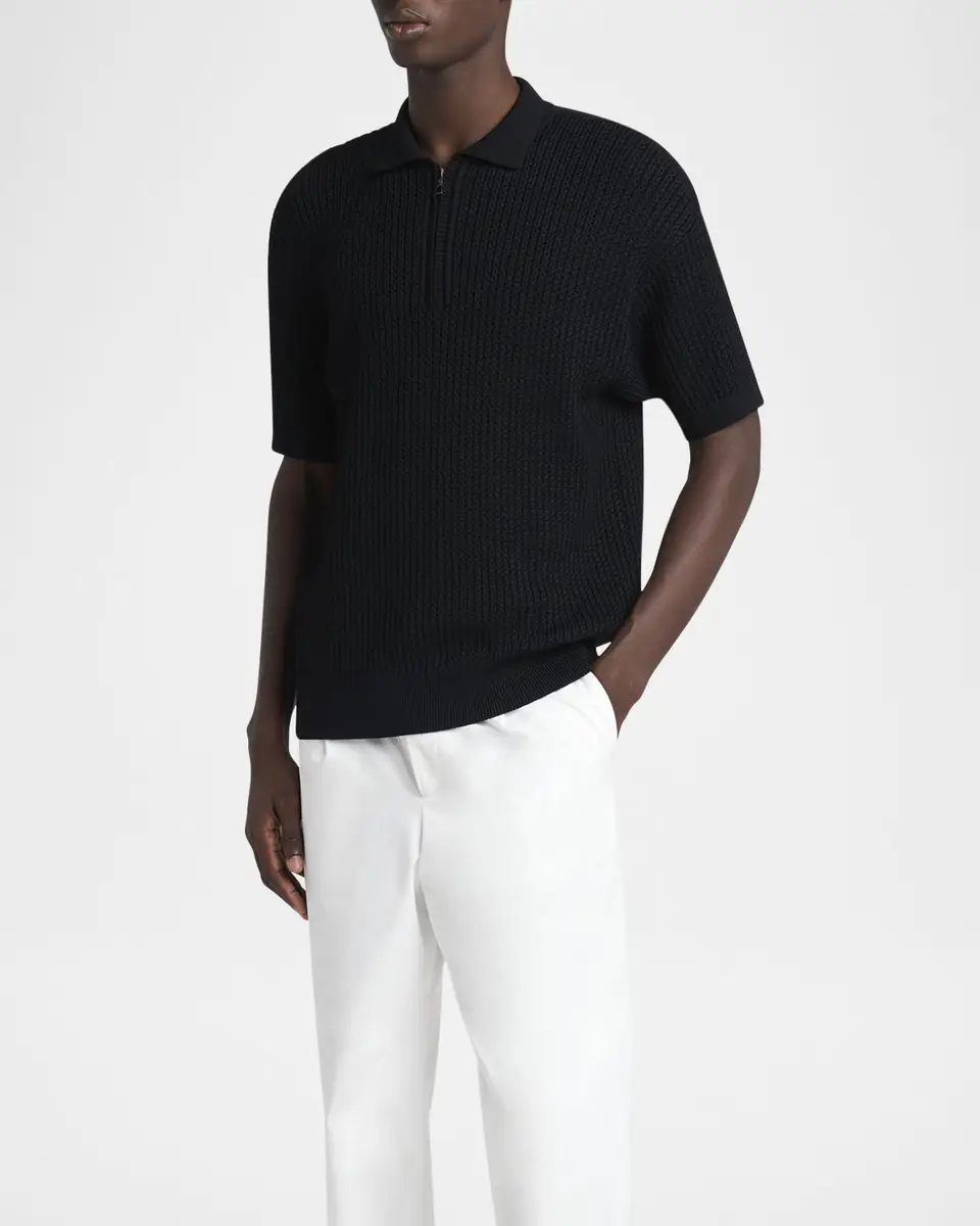 Giorgio Armani Men's Textured Knit Short-Sleeve Quarter-Zip Polo Sweater | Thumbnail 3 Giorgio Armani Men's Textured Knit Short-Sleeve Quarter-Zip Polo Sweater | Thumbnail 3