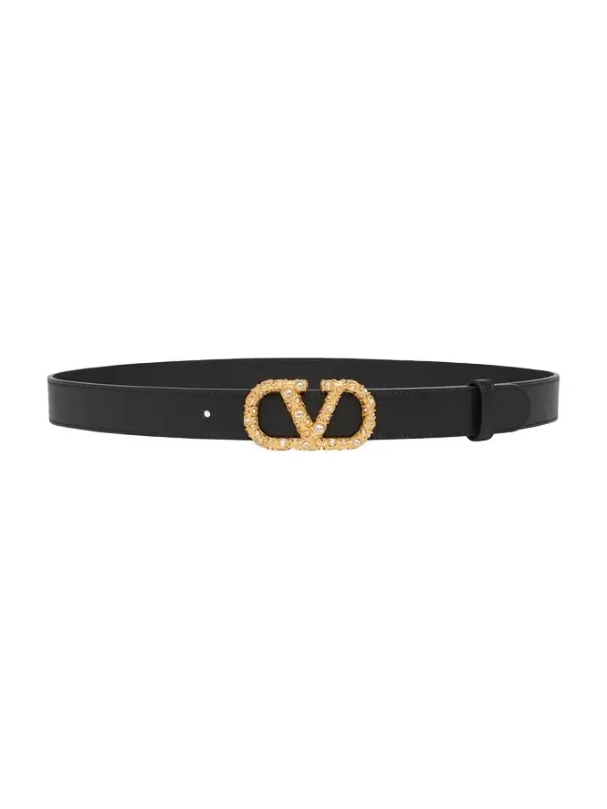 VLogo Signature Crystal-Embellished Leather Belt, 30mm