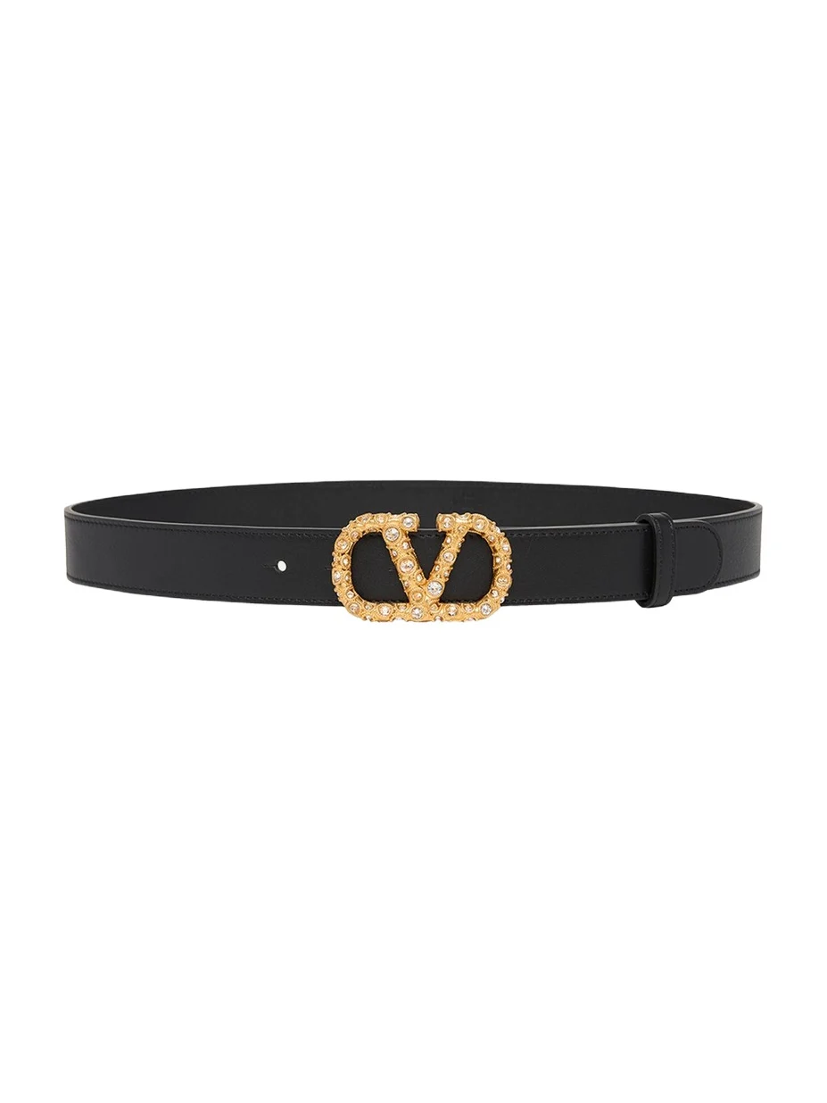 VLogo Signature Crystal-Embellished Leather Belt, 30mm VLogo Signature Crystal-Embellished Leather Belt, 30mm