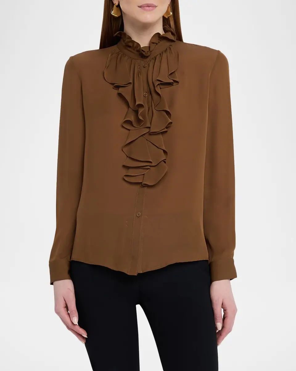 Nili Lotan Lily Ruffle-Embellished Silk Blouse | Thumbnail 4 Nili Lotan Lily Ruffle-Embellished Silk Blouse | Thumbnail 4
