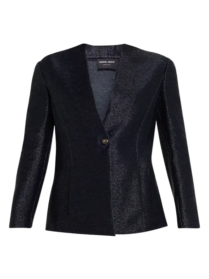 Metallic Raffia Single-Breasted Jacket