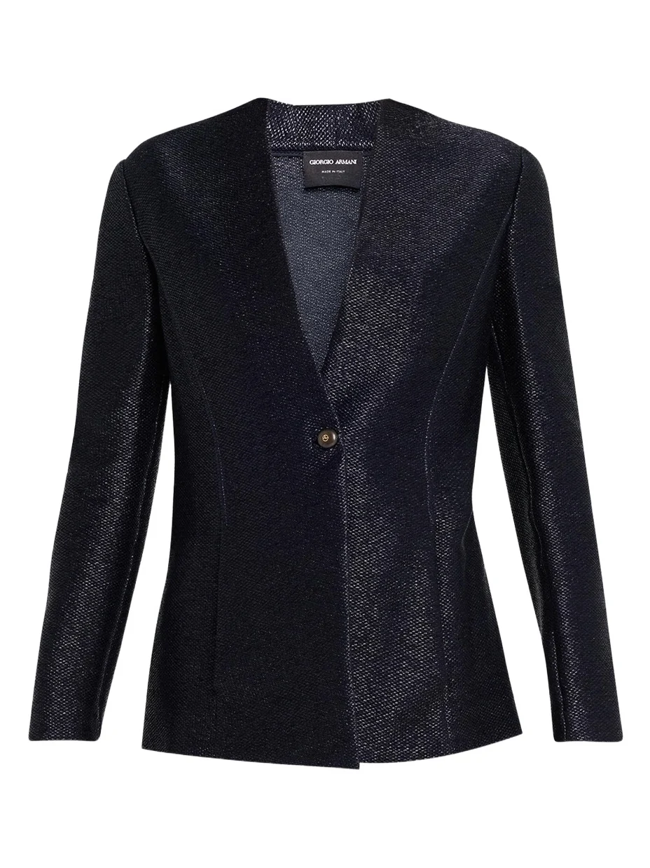 Metallic Raffia Single-Breasted Jacket