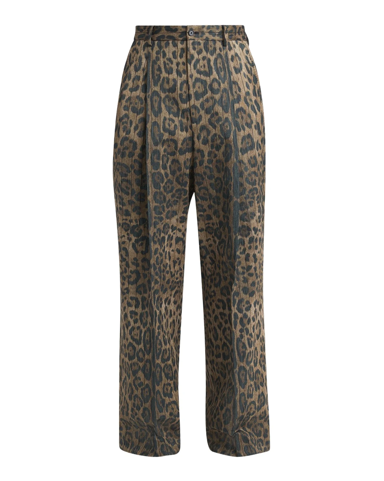 Dolce & Gabbana Men's Cheetah Printed Wide-Leg Pleated Trousers