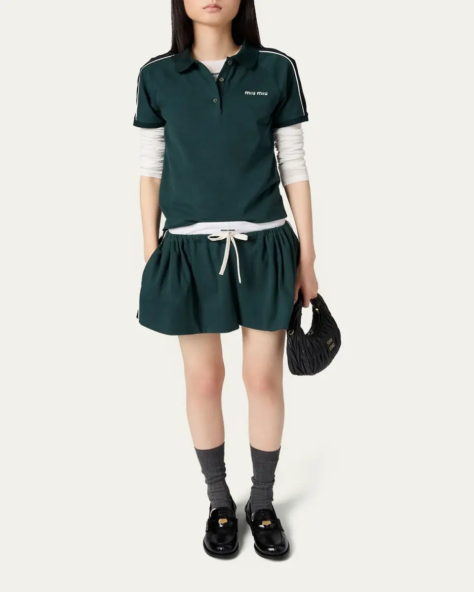 Miu Miu Embroidered Logo Cotton Jersey Polo Shirt | Thumbnail 2 Miu Miu Embroidered Logo Cotton Jersey Polo Shirt | Thumbnail 2
