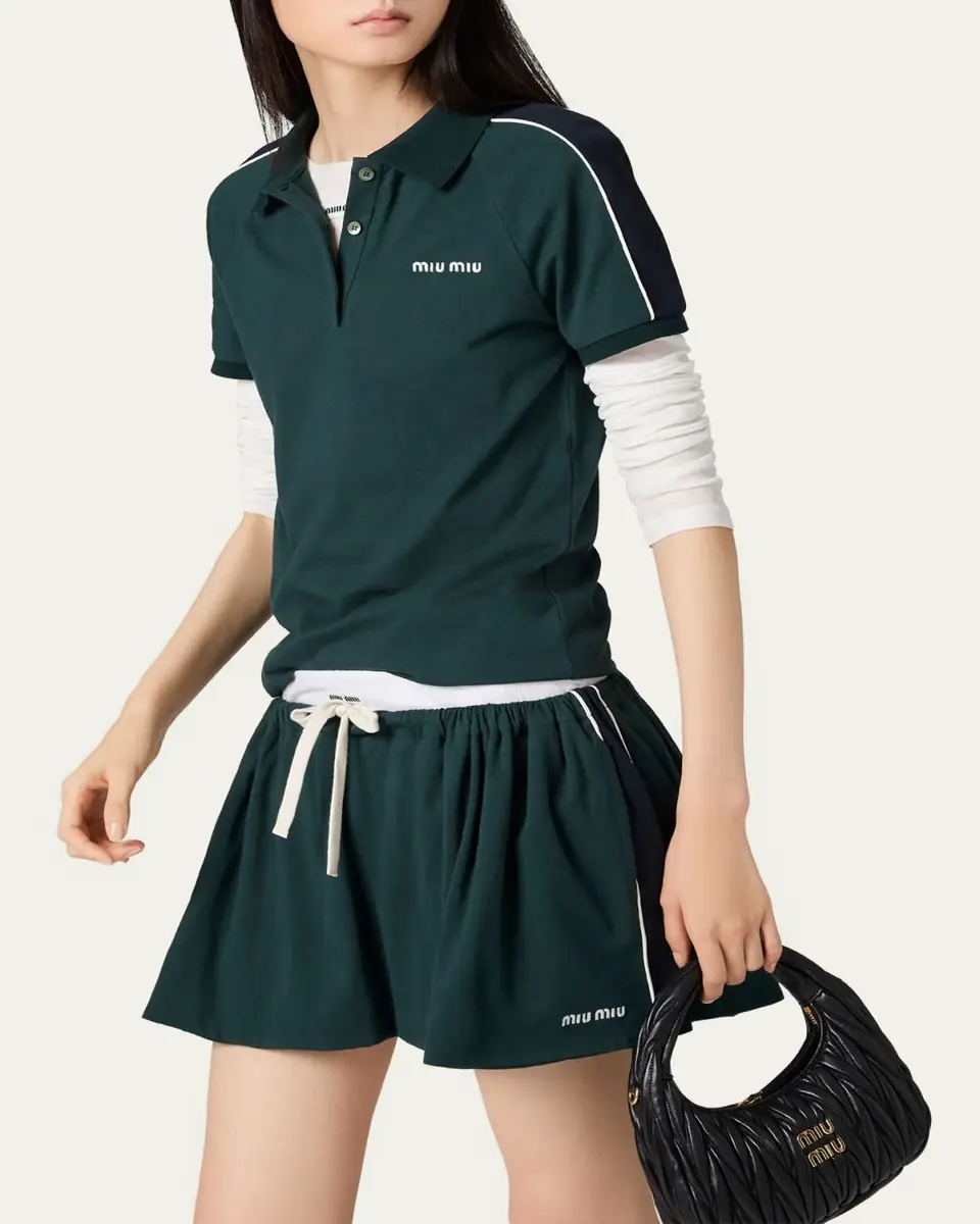 Miu Miu Embroidered Logo Cotton Jersey Polo Shirt | Thumbnail 4 Miu Miu Embroidered Logo Cotton Jersey Polo Shirt | Thumbnail 4