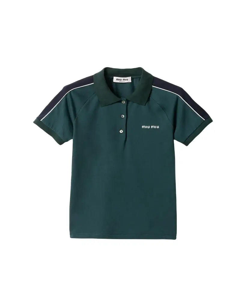 Miu Miu Embroidered Logo Cotton Jersey Polo hirt | Image 1 Miu Miu Embroidered Logo Cotton Jersey Polo hirt | Image 1