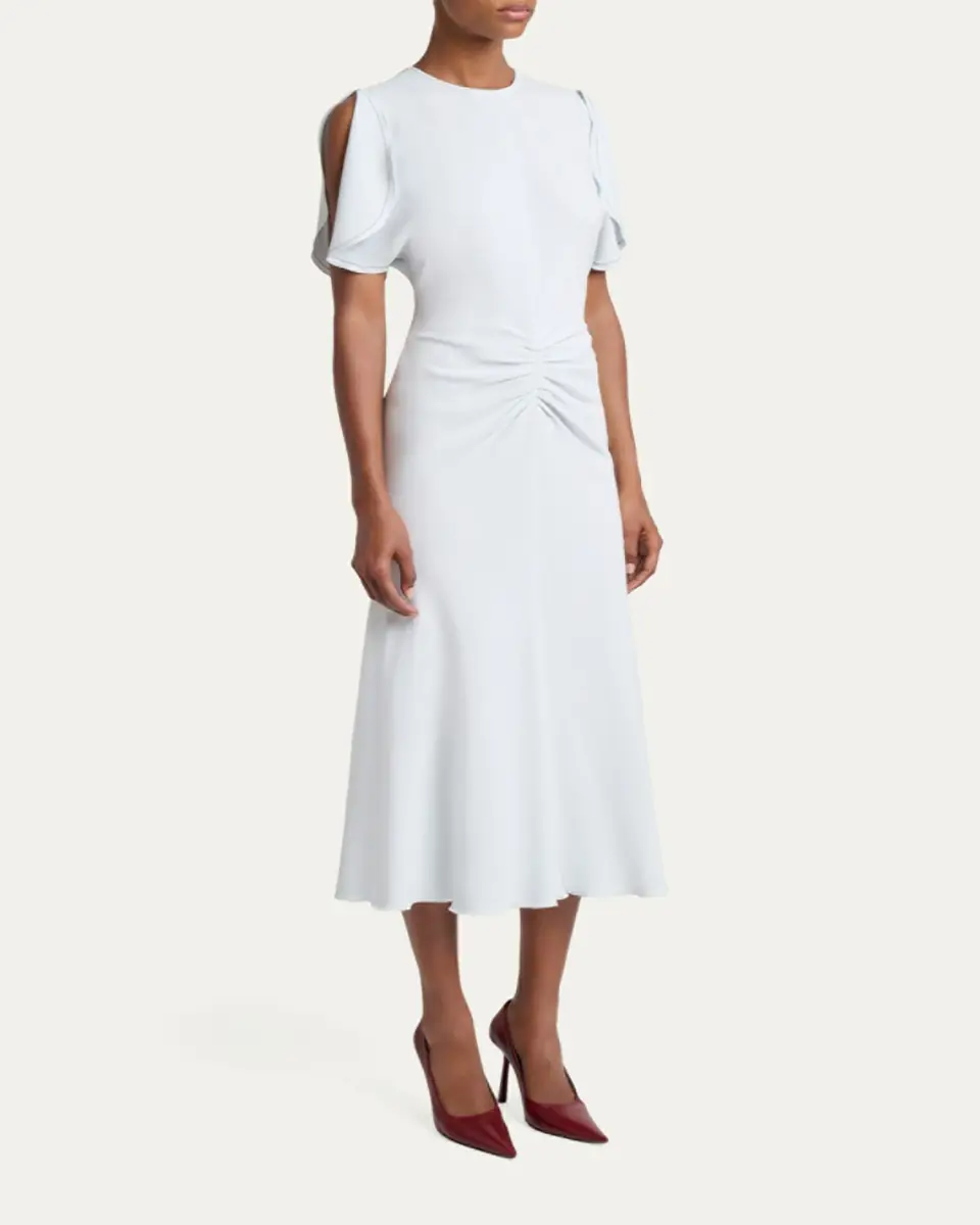 Victoria Beckham Gathered Waist Crepe Midi Dress | Thumbnail 4 Victoria Beckham Gathered Waist Crepe Midi Dress | Thumbnail 4