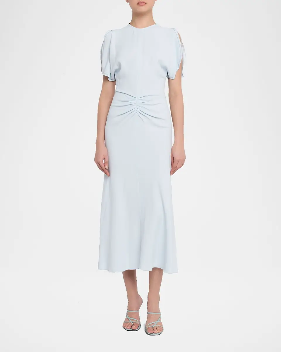 Victoria Beckham Gathered Waist Crepe Midi Dress | Thumbnail 6 Victoria Beckham Gathered Waist Crepe Midi Dress | Thumbnail 6