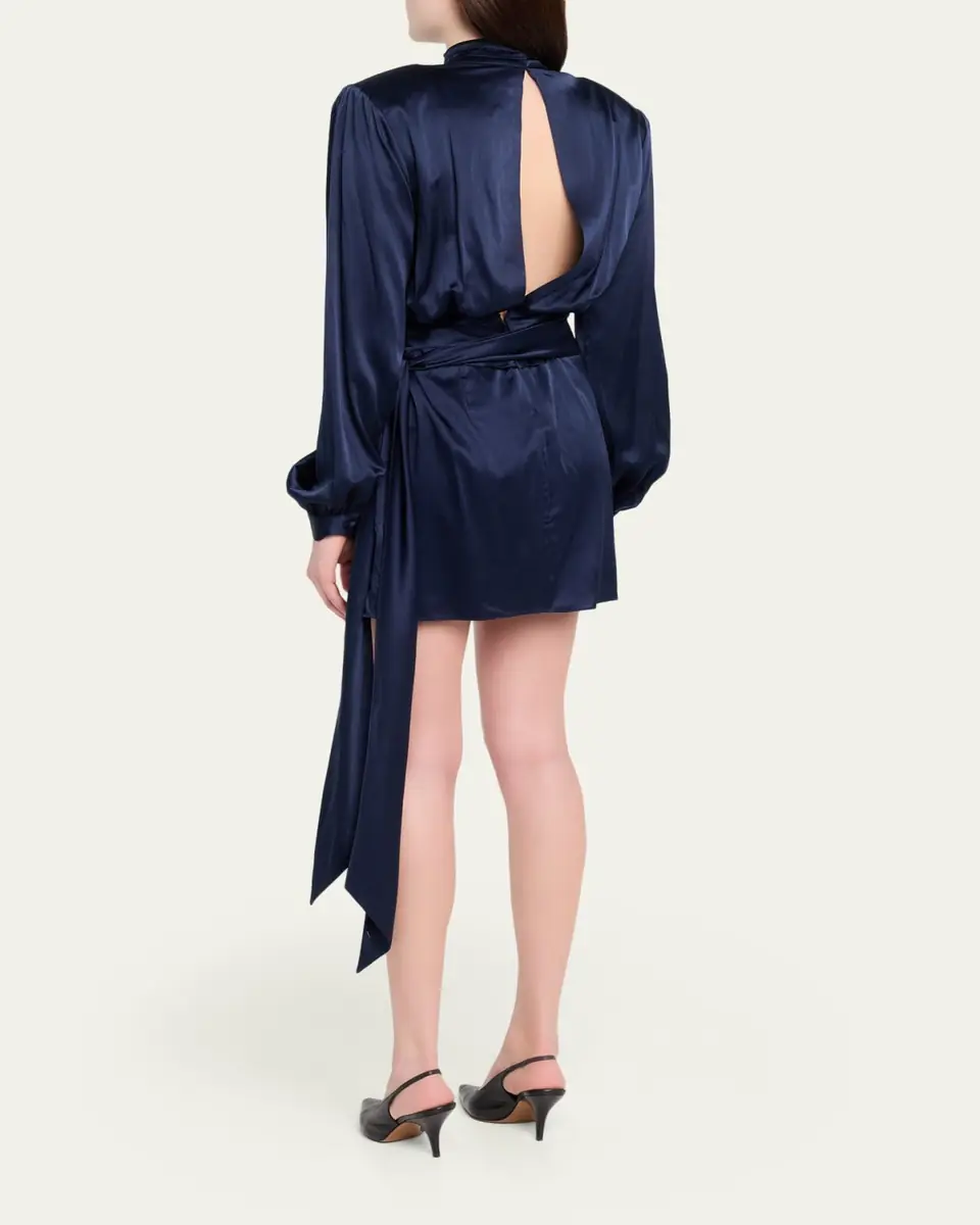 Ronny Kobo Imara Draped Open-Back Charmeuse Mini Dress | Thumbnail 3
