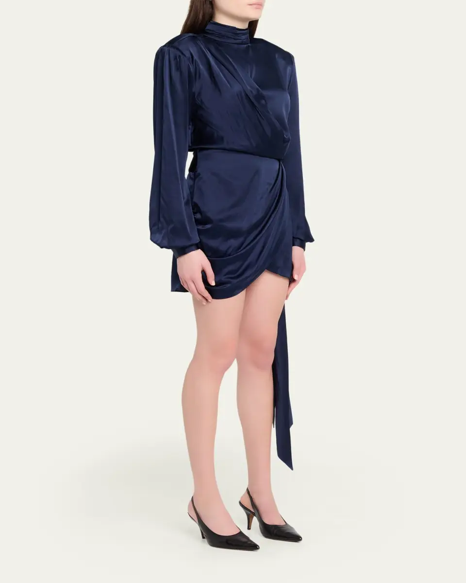 Ronny Kobo Imara Draped Open-Back Charmeuse Mini Dress | Thumbnail 4