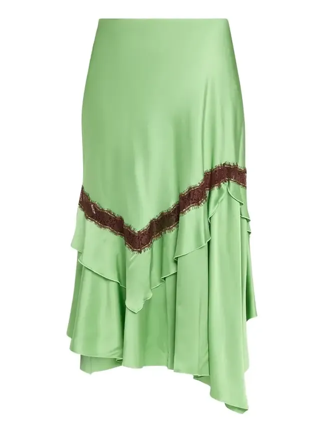 Sylvie Lace-Inset Satin Midi Skirt