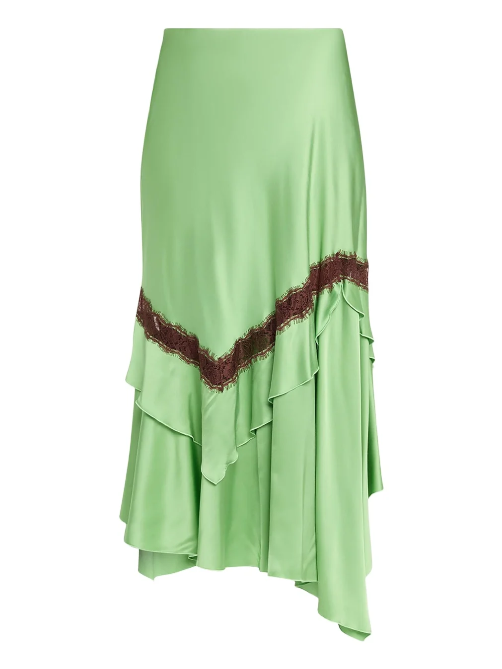 Sylvie Lace-Inset Satin Midi Skirt