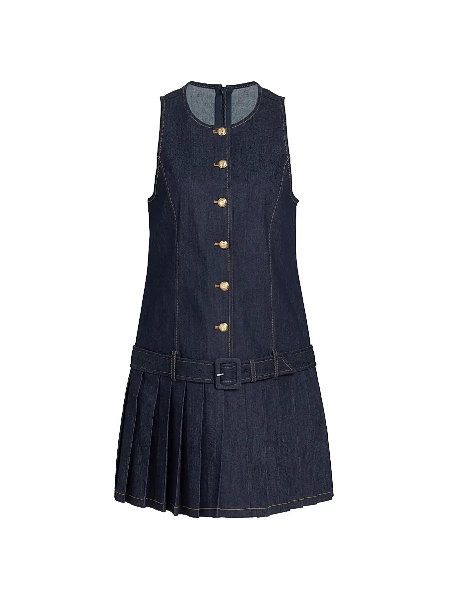 Cinq à Sept Women's Elyse Belted Pleated Denim Minidress - Indigo | Image 1 Cinq à Sept Women's Elyse Belted Pleated Denim Minidress - Indigo | Image 1