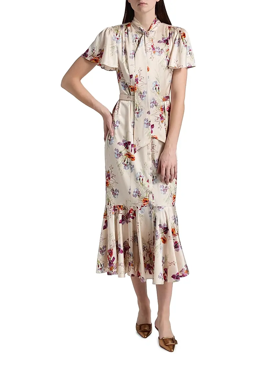 Cinq à Sept Women's Iris Bouquet Willow Floral A-Line Midi-Shirtdress | Thumbnail 2 Cinq à Sept Women's Iris Bouquet Willow Floral A-Line Midi-Shirtdress | Thumbnail 2
