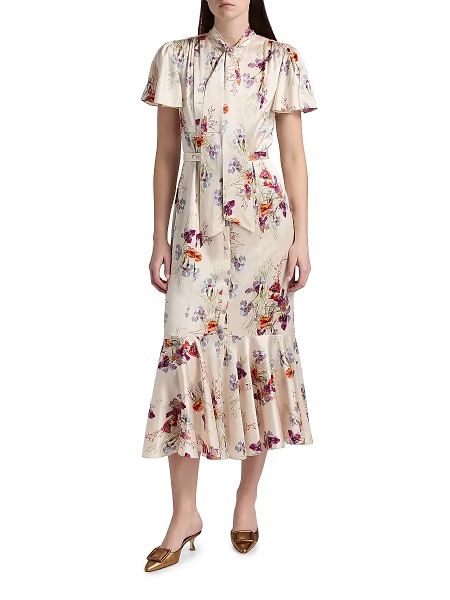 Cinq à Sept Women's Iris Bouquet Willow Floral A-Line Midi-Shirtdress | Thumbnail 3 Cinq à Sept Women's Iris Bouquet Willow Floral A-Line Midi-Shirtdress | Thumbnail 3