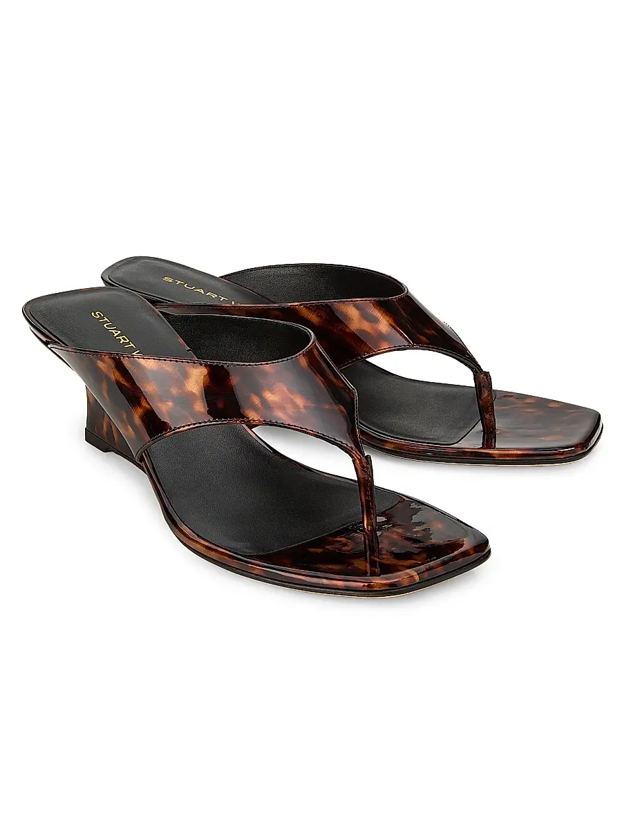 Stuart Weitzman Women's 50MM Vinnie Printed Patent Leather Wedge Sandals | Thumbnail 2
