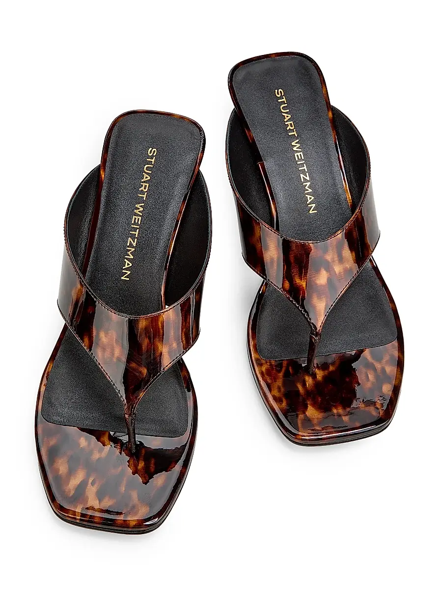 Stuart Weitzman Women's 50MM Vinnie Printed Patent Leather Wedge Sandals | Thumbnail 4