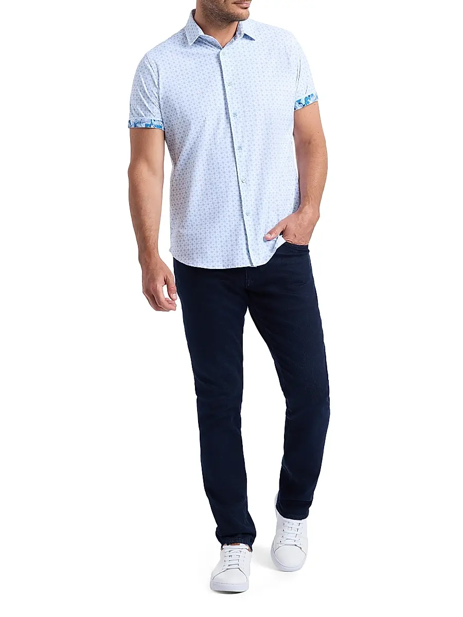 Robert Graham Men's Brompton Printed Short-Sleeve Shirt - Blue | Thumbnail 2 Robert Graham Men's Brompton Printed Short-Sleeve Shirt - Blue | Thumbnail 2