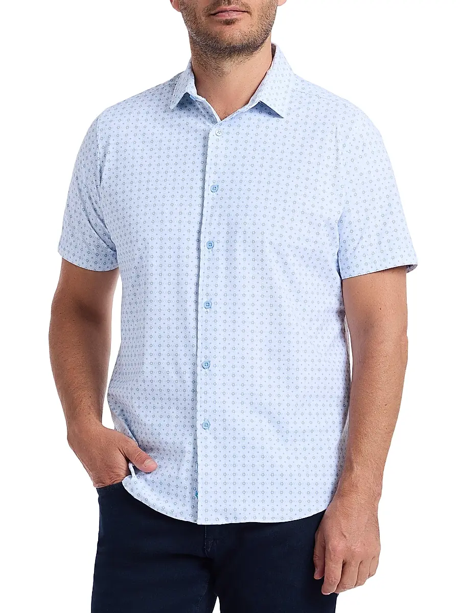 Robert Graham Men's Brompton Printed Short-Sleeve Shirt - Blue | Thumbnail 3 Robert Graham Men's Brompton Printed Short-Sleeve Shirt - Blue | Thumbnail 3