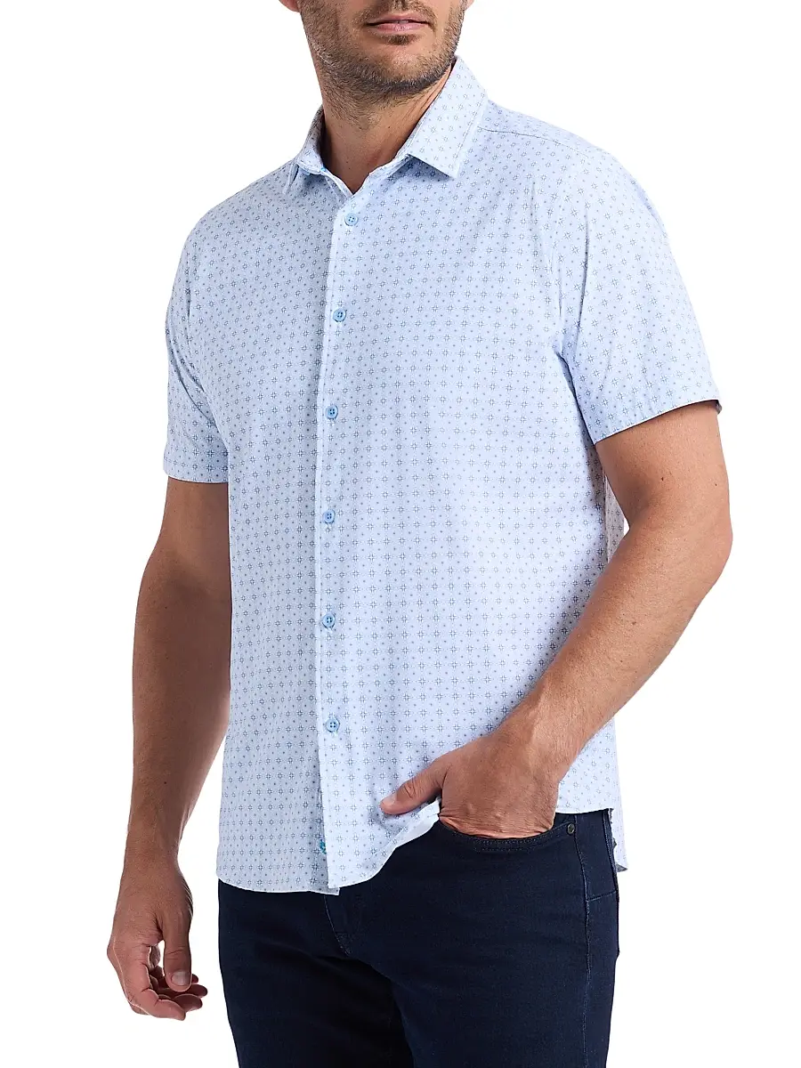 Robert Graham Men's Brompton Printed Short-Sleeve Shirt - Blue | Thumbnail 4 Robert Graham Men's Brompton Printed Short-Sleeve Shirt - Blue | Thumbnail 4