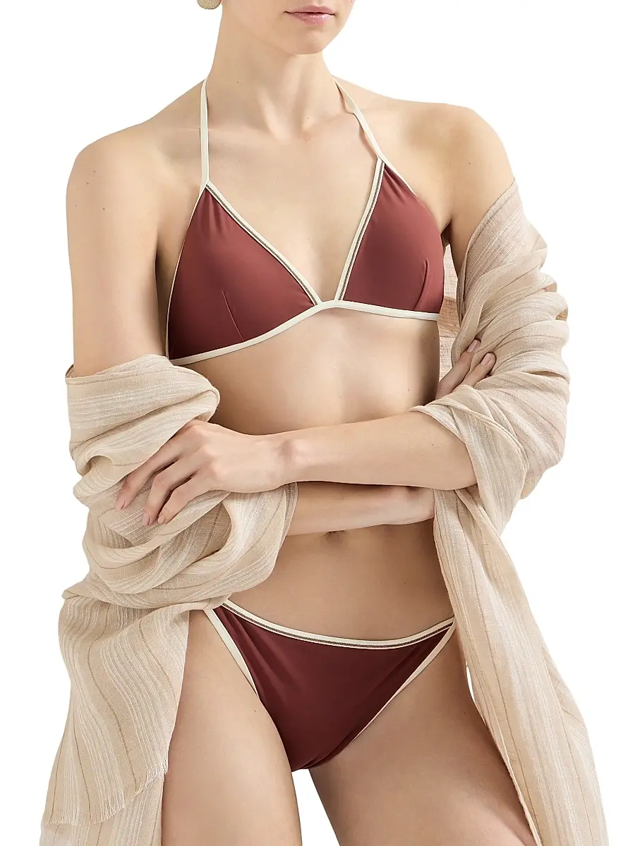 Brunello Cucinelli Women's Techno Jersey Bikini Top With Monili - Bordeaux | Thumbnail 2 Brunello Cucinelli Women's Techno Jersey Bikini Top With Monili - Bordeaux | Thumbnail 2