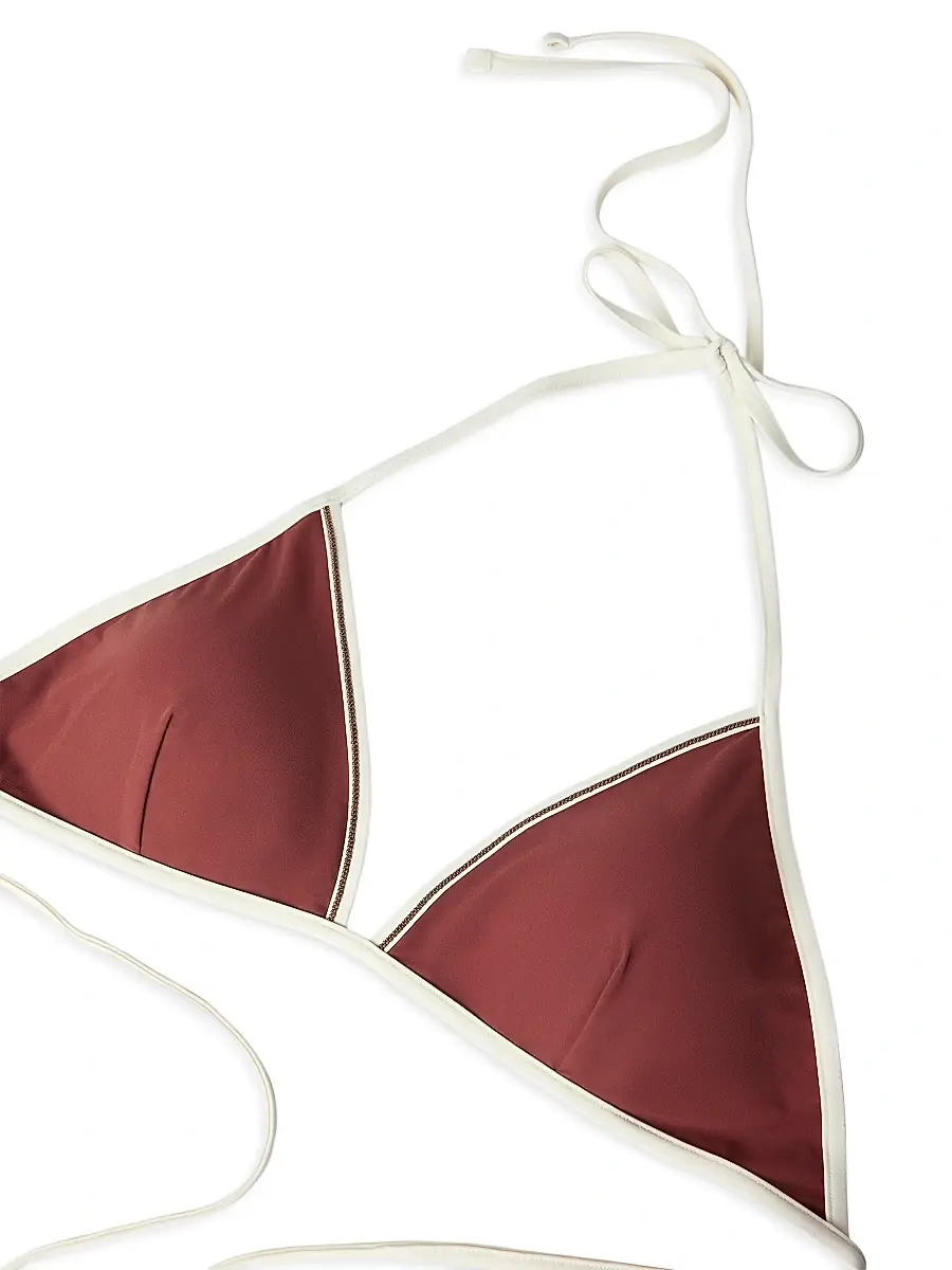 Brunello Cucinelli Women's Techno Jersey Bikini Top With Monili - Bordeaux | Thumbnail 4 Brunello Cucinelli Women's Techno Jersey Bikini Top With Monili - Bordeaux | Thumbnail 4