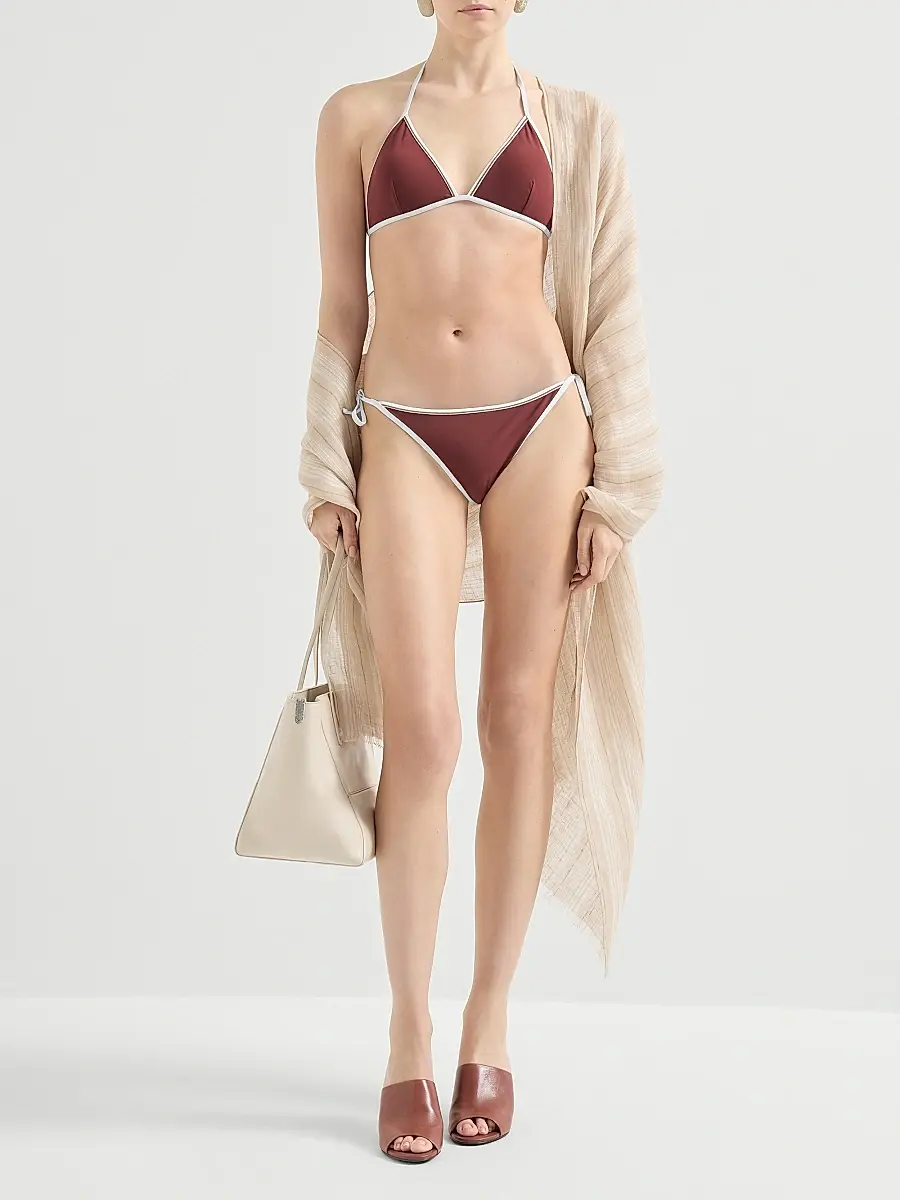 Brunello Cucinelli Women's Techno Jersey Bikini Top With Monili - Bordeaux | Thumbnail 5 Brunello Cucinelli Women's Techno Jersey Bikini Top With Monili - Bordeaux | Thumbnail 5