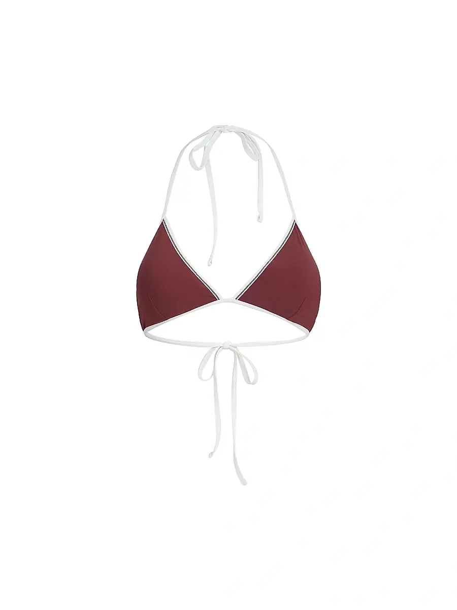 Women's Techno Jersey Bikini Top With Monili - Bordeaux
