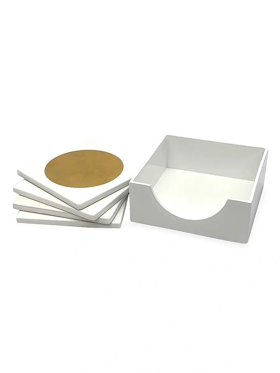 Tizo Golden Circle Wood Coaster & Coaster Holder Set | Thumbnail 2