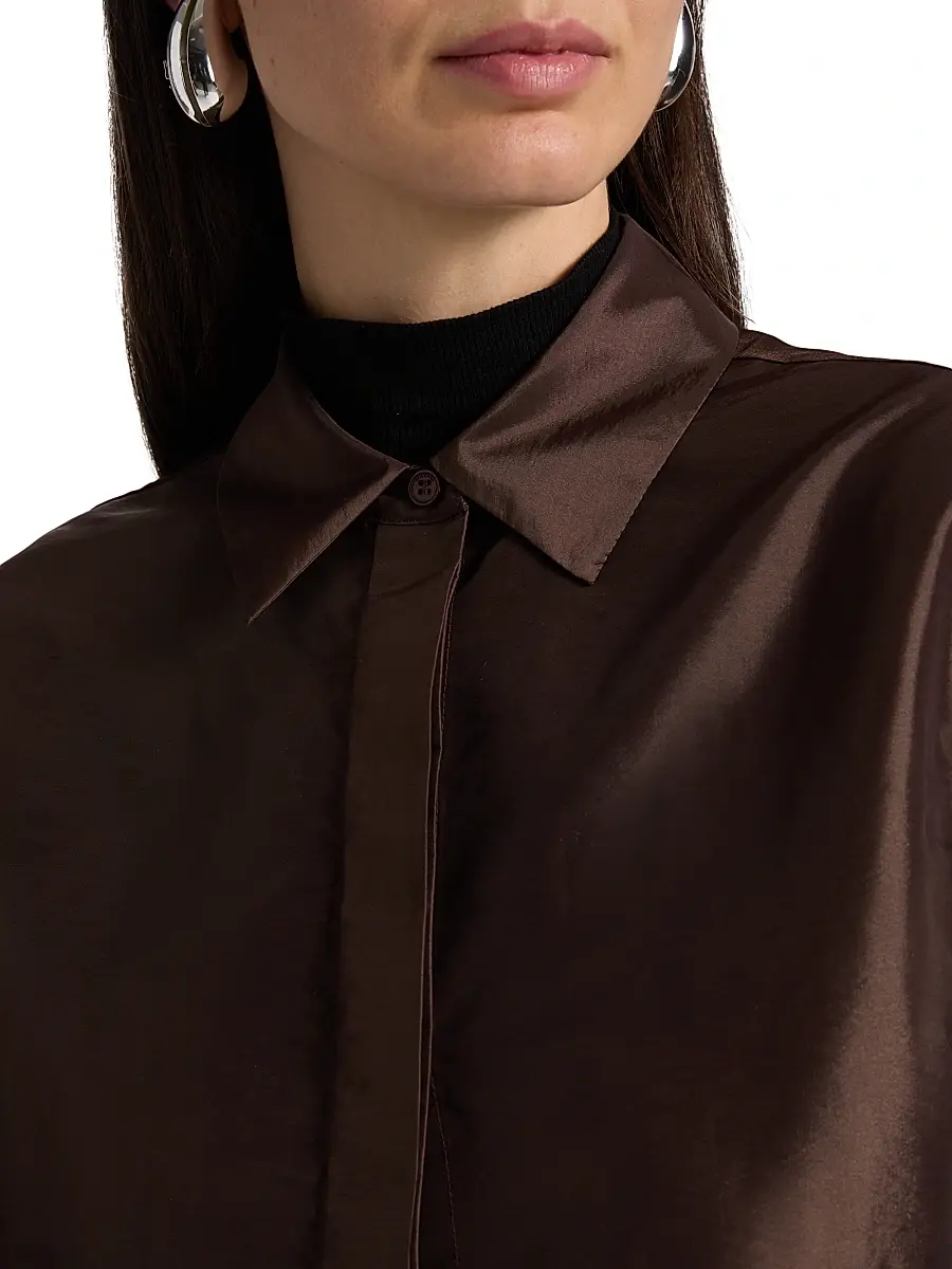 SIMKHAI Women's Renata Crop Button-Front Shirt - Chocolate | Thumbnail 6 SIMKHAI Women's Renata Crop Button-Front Shirt - Chocolate | Thumbnail 6