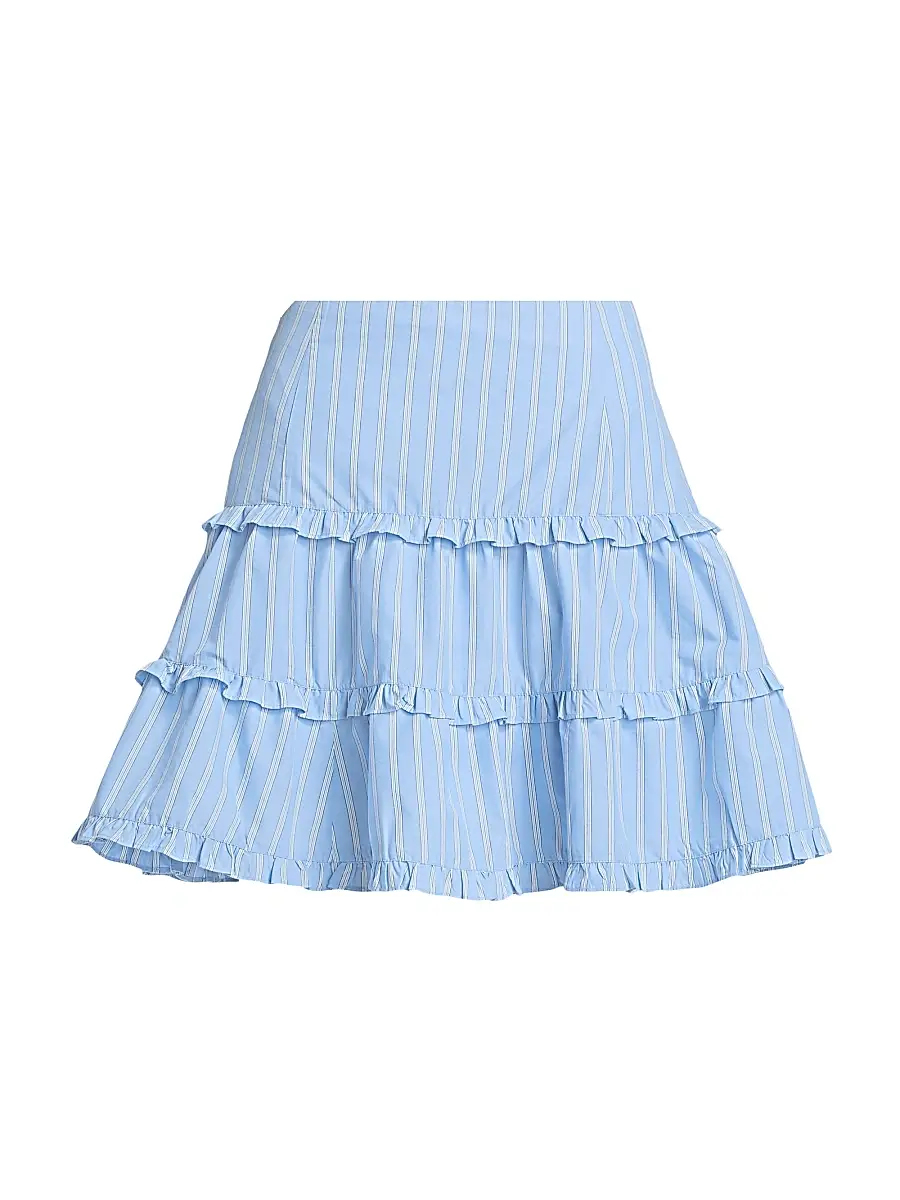 Cinq à Sept Women's Thea Lili Striped Tiered Miniskirt - Blue Multi | Image 1 Cinq à Sept Women's Thea Lili Striped Tiered Miniskirt - Blue Multi | Image 1