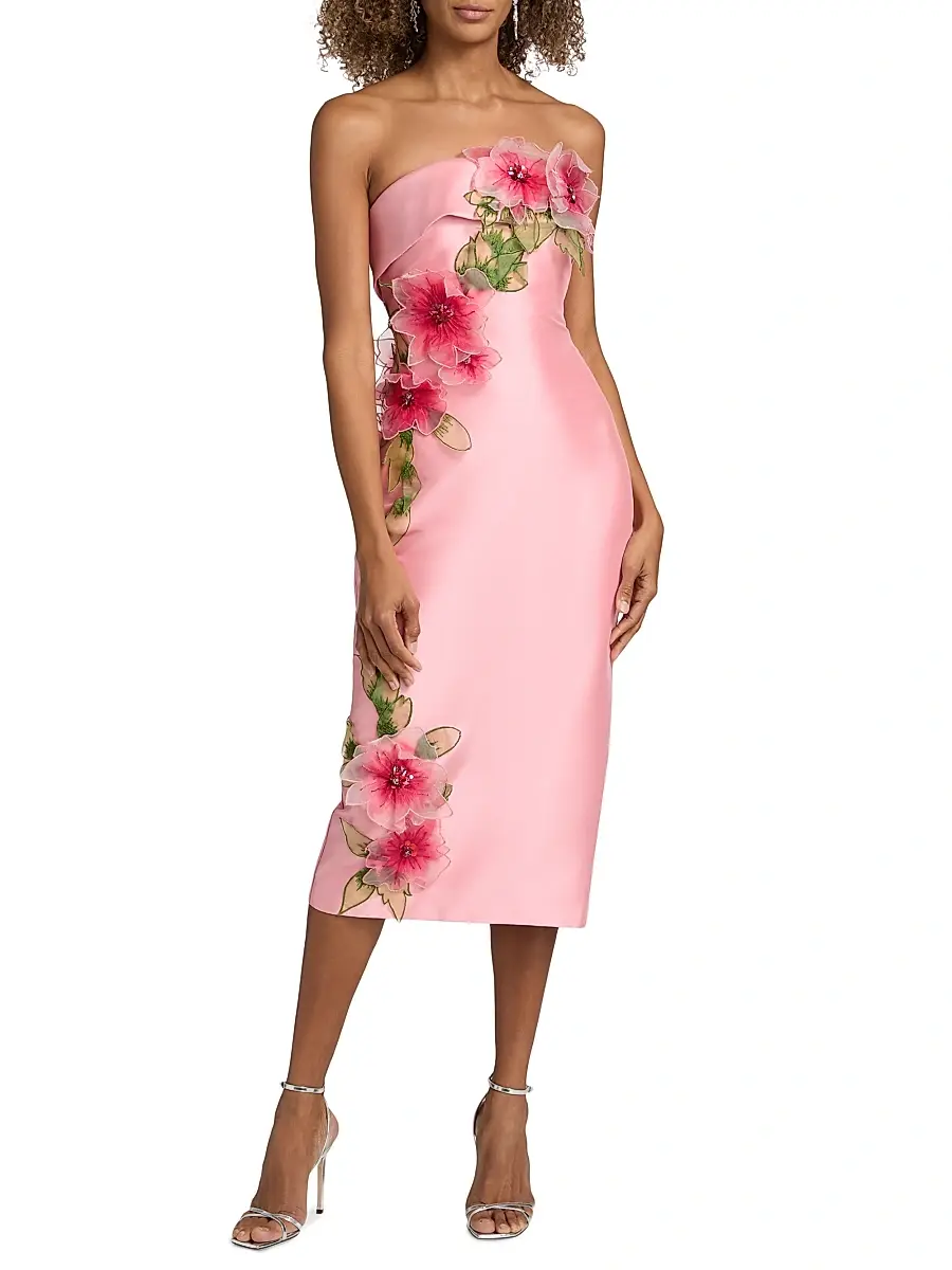 BADGLEY MISCHKA Women's Floral Appliqué Strapless Cocktail Dress | Thumbnail 3 BADGLEY MISCHKA Women's Floral Appliqué Strapless Cocktail Dress | Thumbnail 3