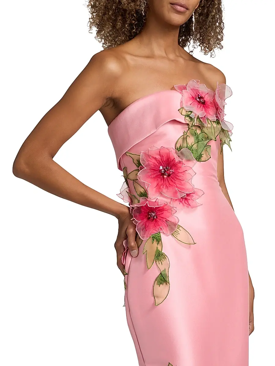 BADGLEY MISCHKA Women's Floral Appliqué Strapless Cocktail Dress | Thumbnail 6 BADGLEY MISCHKA Women's Floral Appliqué Strapless Cocktail Dress | Thumbnail 6