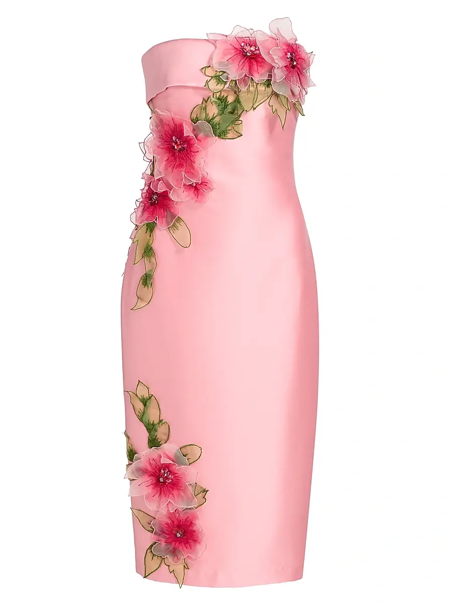 BADGLEY MISCHKA Women's Floral Appliqué Strapless Cocktail Dress