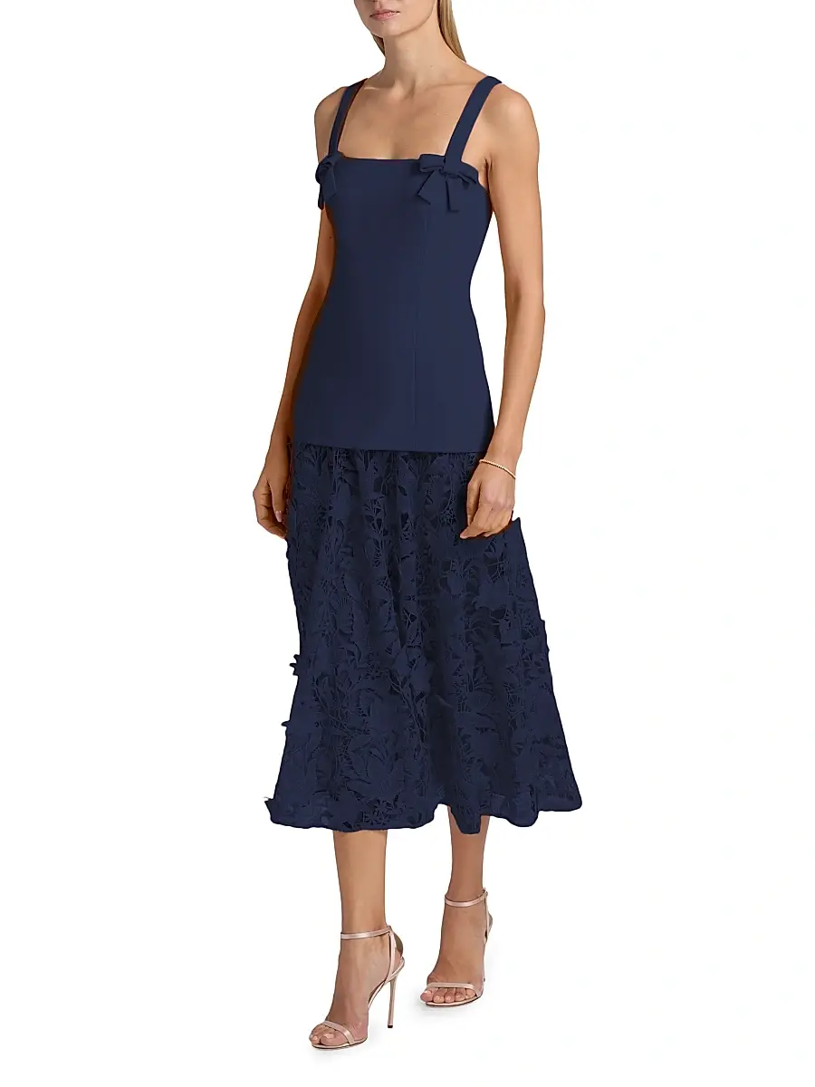 BADGLEY MISCHKA Women's Mixed-Media Lace Midi-Dress | Thumbnail 2