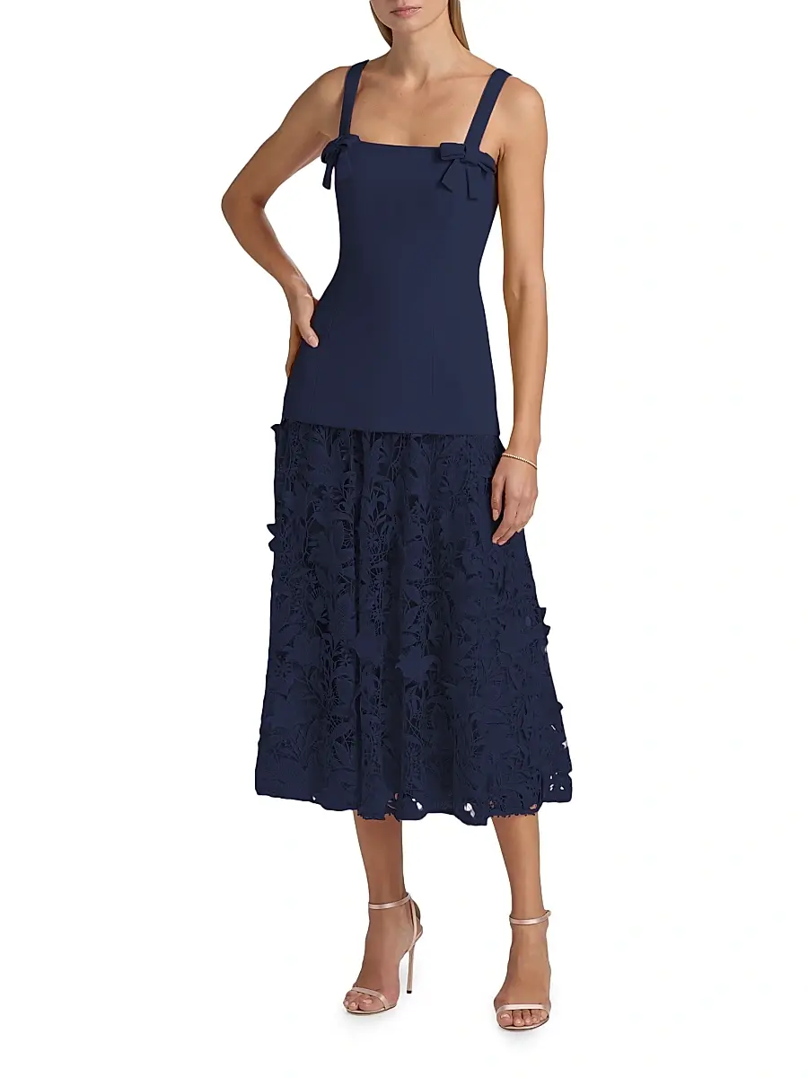 BADGLEY MISCHKA Women's Mixed-Media Lace Midi-Dress | Thumbnail 3